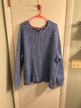 Lands' End Drifter 3X Plus Blue Marl 100% Cotton Cable Knit Sweater